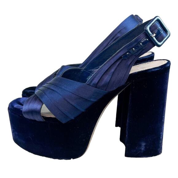 Miu Miu Navy Velvet and Satin Platform Heels Size 38 - Picture 1 of 7